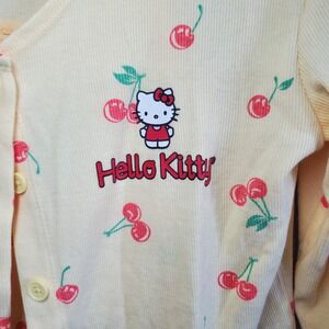 Hello Kitty Cherry Print Ribbed Tank Top Cropped Cardigan Set Yellow red S